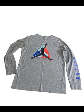 Jordan Grey Long Sleeve Crew with Multicolor Jumpman Crewneck Boys Size Large